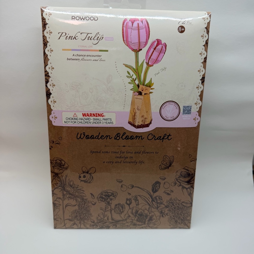 🌷 Rowood Pink Tulip Wooden Bloom Craft – DIY Flower Kit (72 pcs)